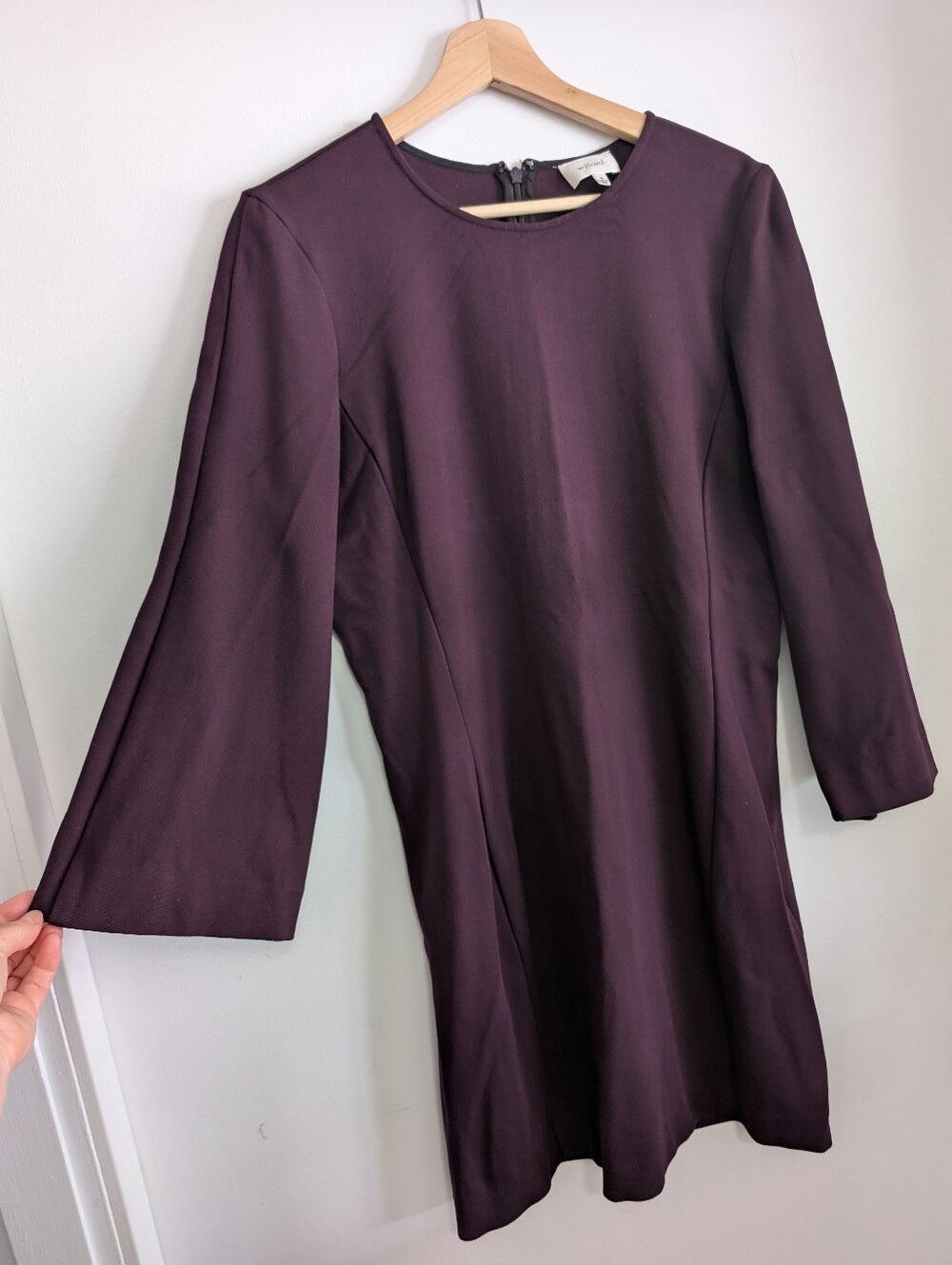Wilfred XL Long Sleeve Mini Dress Aritzia Purple Flared Arm Fitted Formal Office